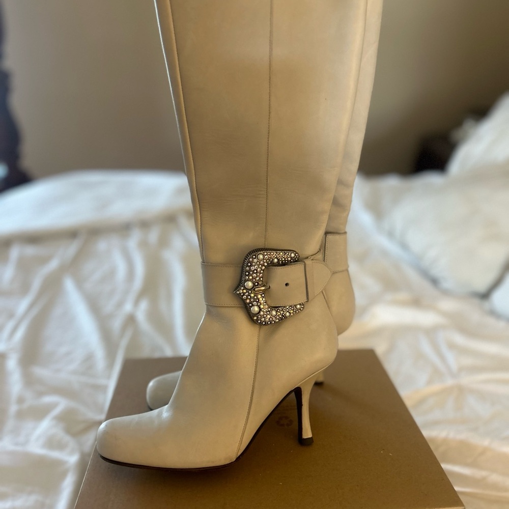White Leather boots New